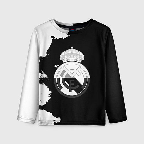 Детский лонгслив Реал Мадрид черно белые краски / 3D-принт – фото 1