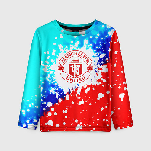 Детский лонгслив Манчестер Юнайтед неон / 3D-принт – фото 1