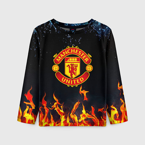 Детский лонгслив Манчестер Юнайтед лёд и огонь / 3D-принт – фото 1