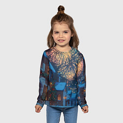 Лонгслив детский Праздничный новогодний салют, цвет: 3D-принт — фото 2