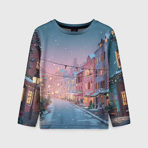 Детский лонгслив Новогодняя улица / 3D-принт – фото 1