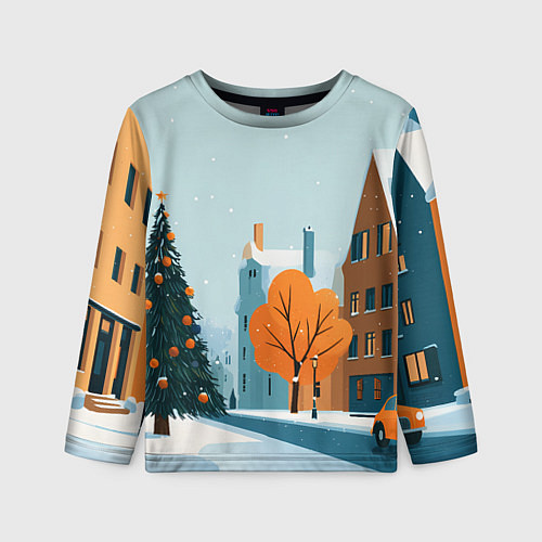 Детский лонгслив Новогодняя улица / 3D-принт – фото 1
