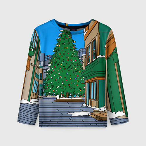 Детский лонгслив Мультяшный новогодний двор / 3D-принт – фото 1