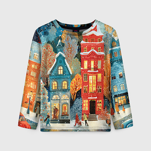Детский лонгслив Объемные разноцветные домики / 3D-принт – фото 1