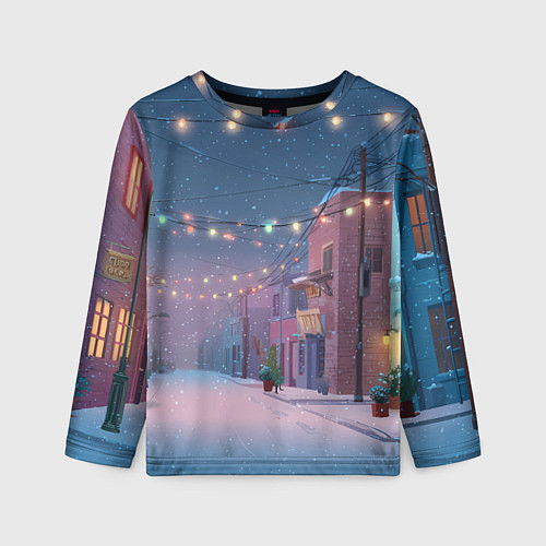 Детский лонгслив Новогодняя пустая улица / 3D-принт – фото 1
