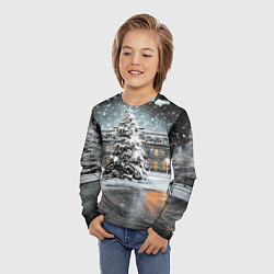 Лонгслив детский Новогодний снегопад, цвет: 3D-принт — фото 2