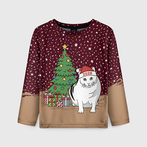 Детский лонгслив Кот Бендер и ёлка / 3D-принт – фото 1