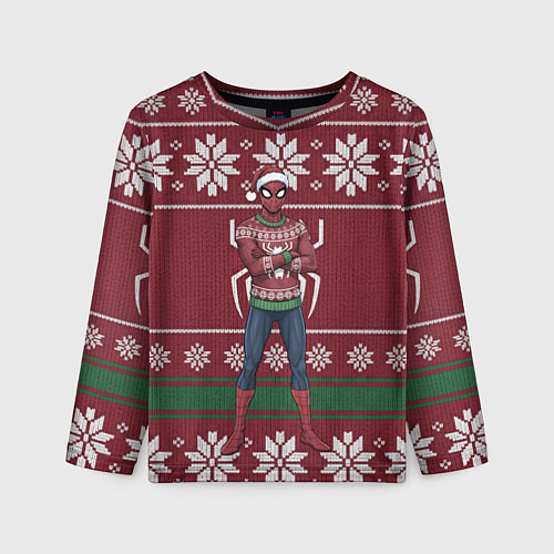 Детский лонгслив Человек паук в вязаном свитере - новый год / 3D-принт – фото 1