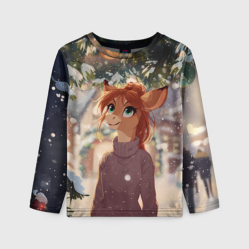 Детский лонгслив Новогодняя аниме лошадка / 3D-принт – фото 1