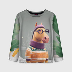 Детский лонгслив Новогодняя лошадка хипстер