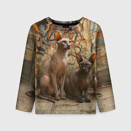 Детский лонгслив Петерболды сидят на фоне стены с граффити / 3D-принт – фото 1