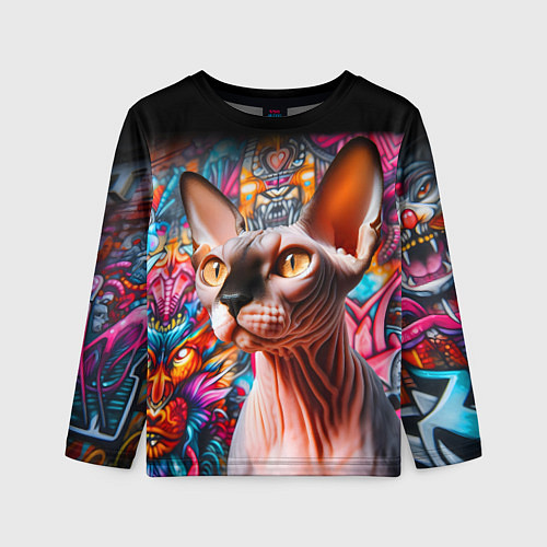 Детский лонгслив Sphynx on a graffiti background / 3D-принт – фото 1