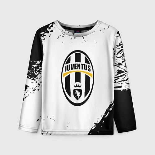 Детский лонгслив Ювентус краски черно белые всплеск / 3D-принт – фото 1