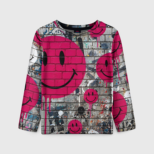 Детский лонгслив Розовые смайлы граффити / 3D-принт – фото 1