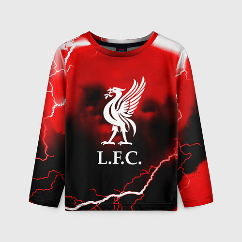 Детский лонгслив Ливерпуль шторм молнии красный / 3D-принт – фото 1
