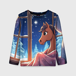 Детский лонгслив Лошадка зимней звездной ночью