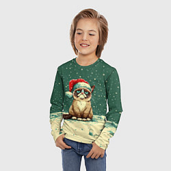 Лонгслив детский Печальный Новогодний мем кот, цвет: 3D-принт — фото 2