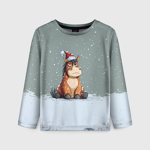 Детский лонгслив Лошадка на фоне снегопада / 3D-принт – фото 1