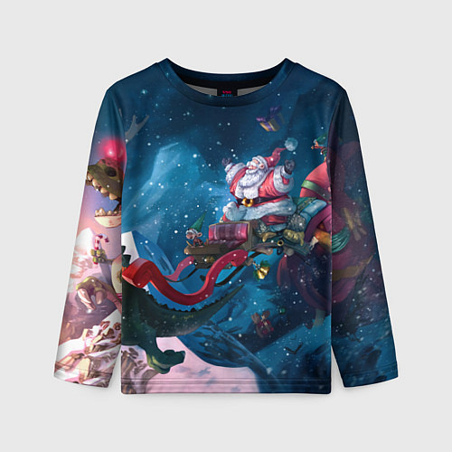 Детский лонгслив Санта с динозавром / 3D-принт – фото 1