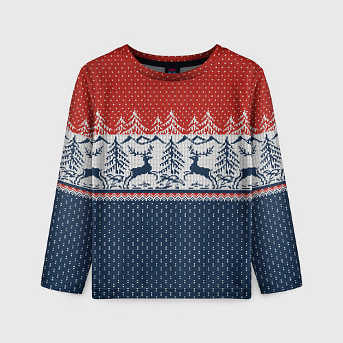 Детский лонгслив Вязаный узор с оленями / 3D-принт – фото 1