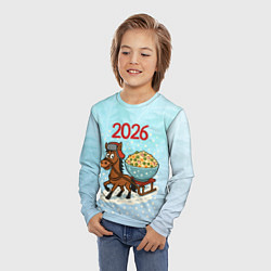 Лонгслив детский Лошадка везет тазик оливье 2026, цвет: 3D-принт — фото 2