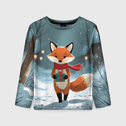 Детский лонгслив Лисичка с подарком зимой
