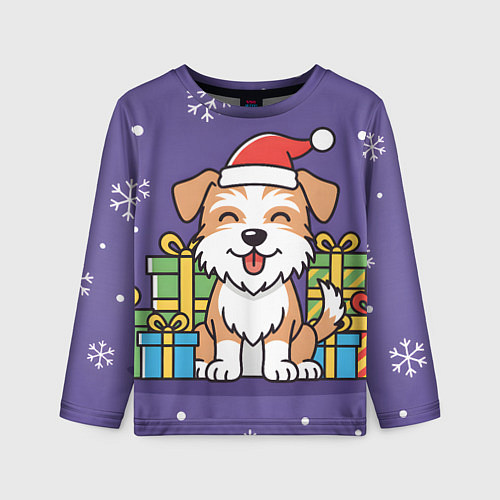 Детский лонгслив Новогодняя собачка с подарками / 3D-принт – фото 1