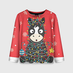 Детский лонгслив Лошадка в новогодних огоньках