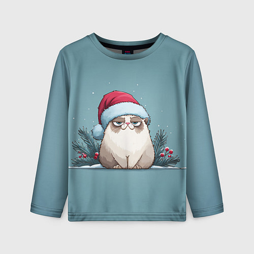Детский лонгслив Мем котик - Новый год / 3D-принт – фото 1