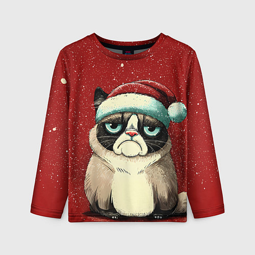 Детский лонгслив Грустный Новогодний мем котик / 3D-принт – фото 1
