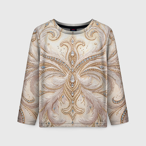Детский лонгслив Перламутровый орнамент с перьями / 3D-принт – фото 1