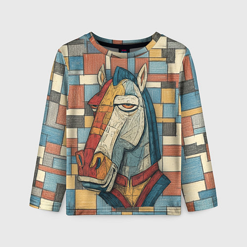 Детский лонгслив Конь и квадраты / 3D-принт – фото 1