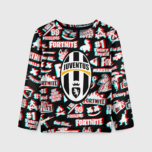 Детский лонгслив Ювентус x фортнайт глитч / 3D-принт – фото 1