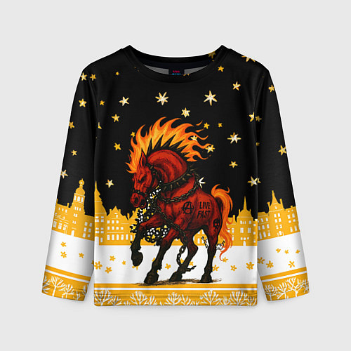Детский лонгслив Красная огненная лошадь панк 2026 / 3D-принт – фото 1