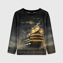 Детский лонгслив Боевой парусник в суровую погоду