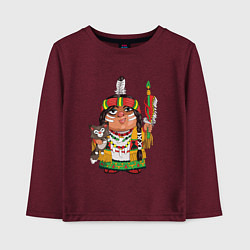 Лонгслив хлопковый детский Забавные Индейцы 9, цвет: меланж-бордовый