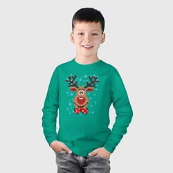 Лонгслив хлопковый детский Рождественский олень, цвет: зеленый — фото 2