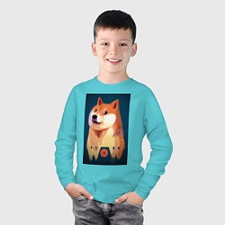 Лонгслив хлопковый детский Wow Doge, цвет: бирюзовый — фото 2