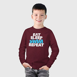 Лонгслив хлопковый детский Eat sleep swim repeat, цвет: меланж-бордовый — фото 2