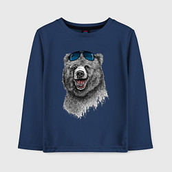 Лонгслив хлопковый детский Медведь в очках, цвет: тёмно-синий