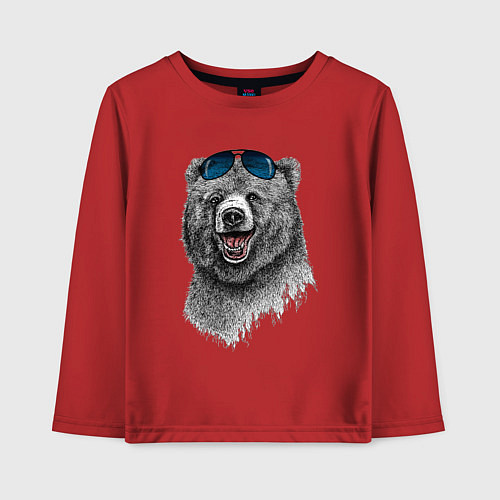 Детский лонгслив Медведь в очках / Красный – фото 1