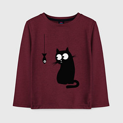 Лонгслив хлопковый детский Кот и рыба, цвет: меланж-бордовый