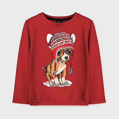 Детский лонгслив Чихуахуа в шапочке / Красный – фото 1