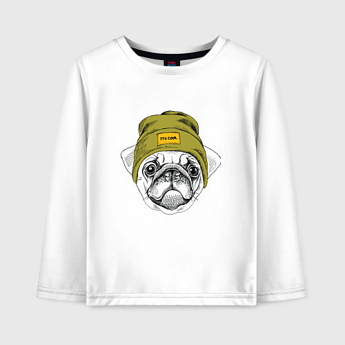 Детский лонгслив Мопс рэпер / Белый – фото 1