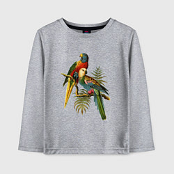Лонгслив хлопковый детский Тропические попугаи, цвет: меланж