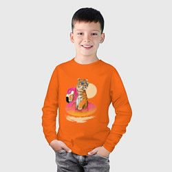 Лонгслив хлопковый детский Тигр на фламинго, цвет: оранжевый — фото 2