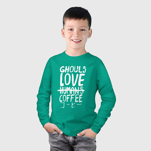 Детский лонгслив Ghouls Love Coffee / Зеленый – фото 3