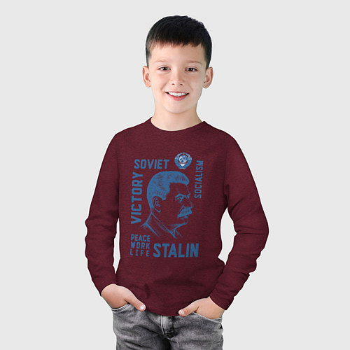 Детский лонгслив Stalin: Peace work life / Меланж-бордовый – фото 3