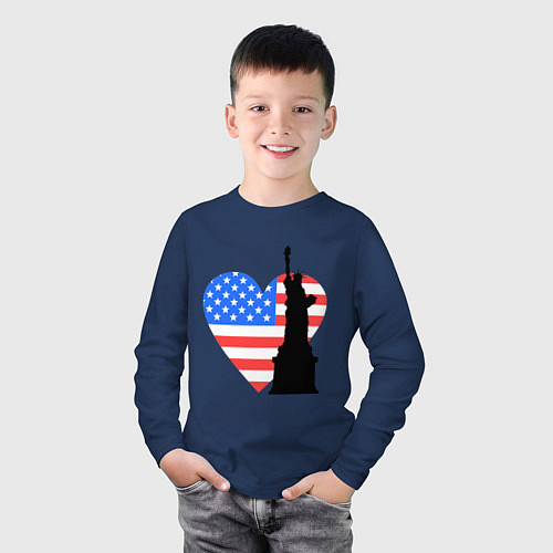 Детский лонгслив Люблю Америку / Тёмно-синий – фото 3