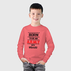 Лонгслив хлопковый детский Born to be an ARMY BTS, цвет: коралловый — фото 2